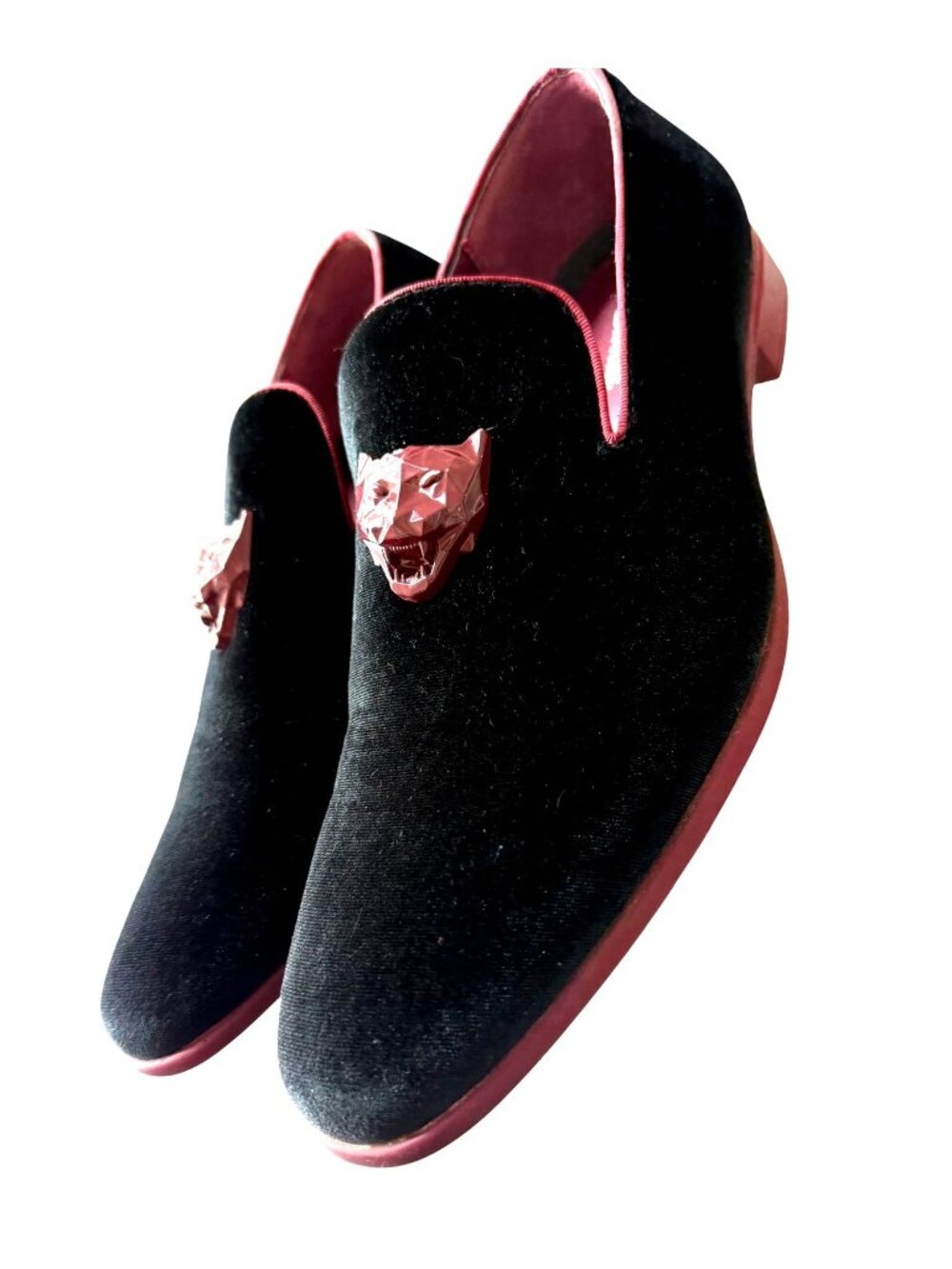 Amali Men's‎ Velvet Slip-On Loafers Panther Detail Size 10.5
